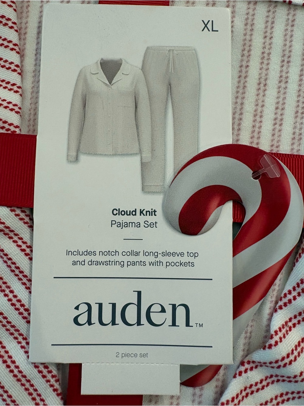 Auden Red & White Striped Cloud Knit Pajama Set with Candy-Cane Trim - Picture 2 of 5